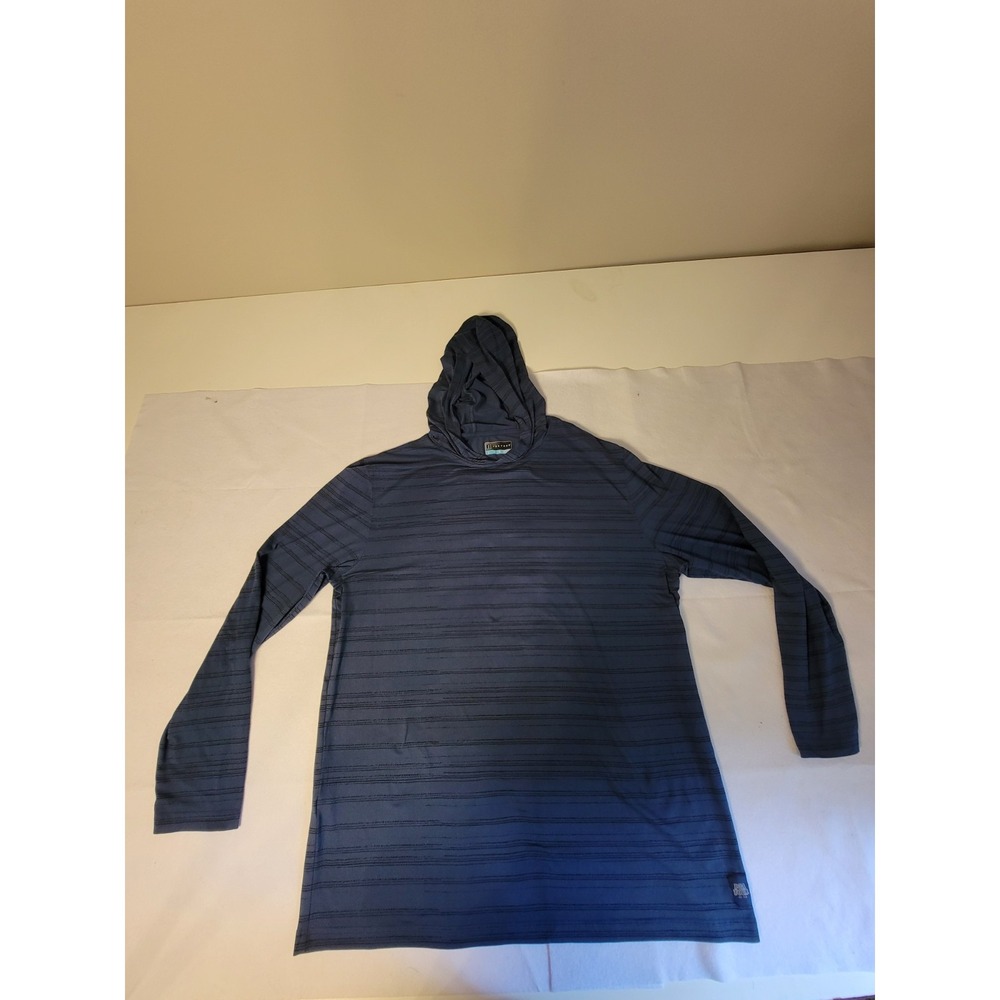 PGA Tour Hoodie Tee Men's L Textured Stripe Long Sleeve Hooded Shirt Blue